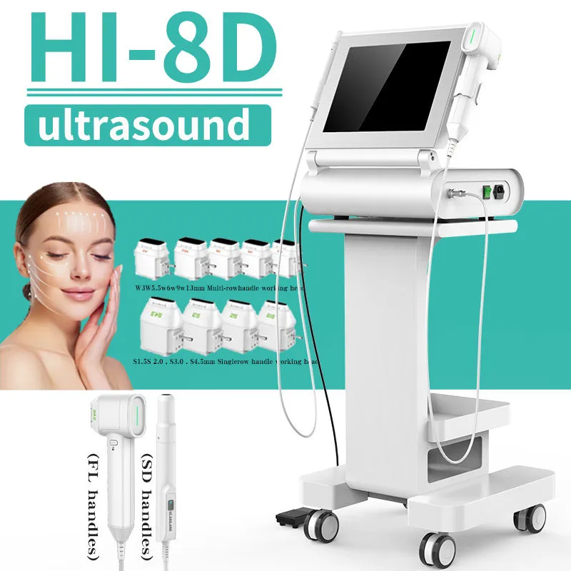 2 in 1 8D Hifu focalizzato Hifu Focusta ad ultrasuoni anti-invecchiamento Sollevamento della pelle Stringer e Anti-Wrinkle Delfreming Beauty Machine con maniglia SD a 360 gradi