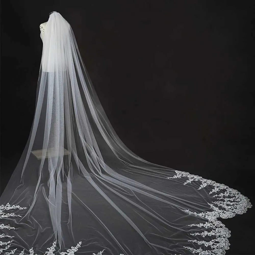 Jóias para cabelo com pente véus extra longos casamento catedral mantilla véu de noiva VP80_voghion.com