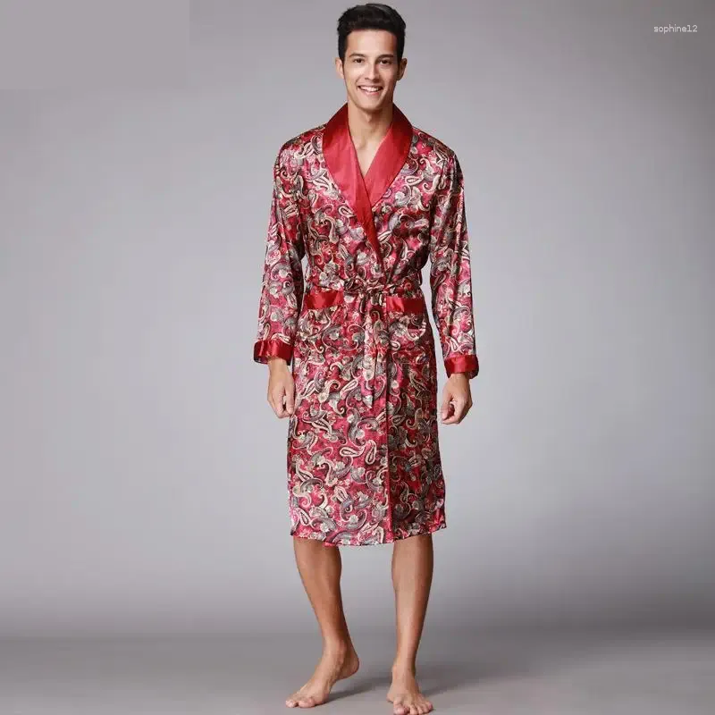 Home Clothing Men Kimono Robes V-Neck Faux Silk Bathrobes de nuit pour hommes seniors en satin senior