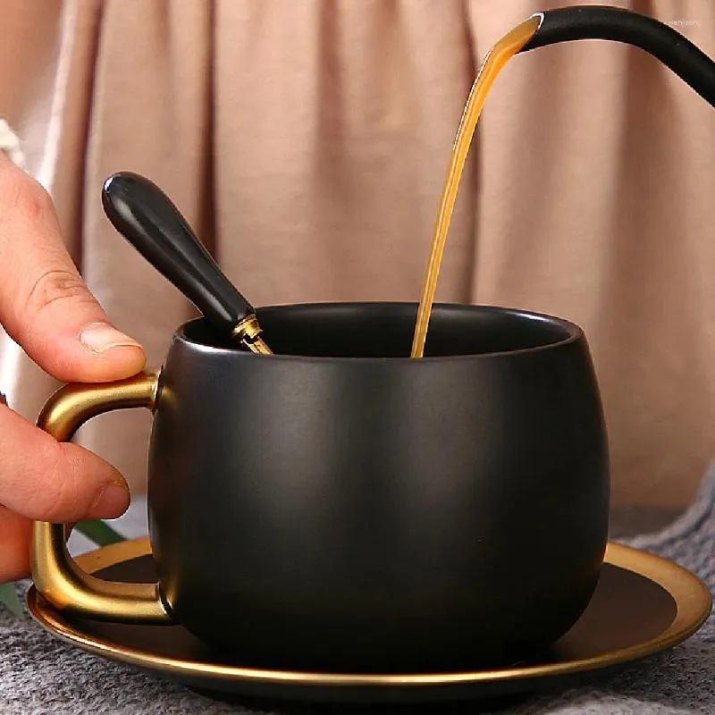 Tassen kreativer Goldverfolgung Rough Cup Dish Set Gradienten Keramik Kaffee Einfacher britischer Nachmittag