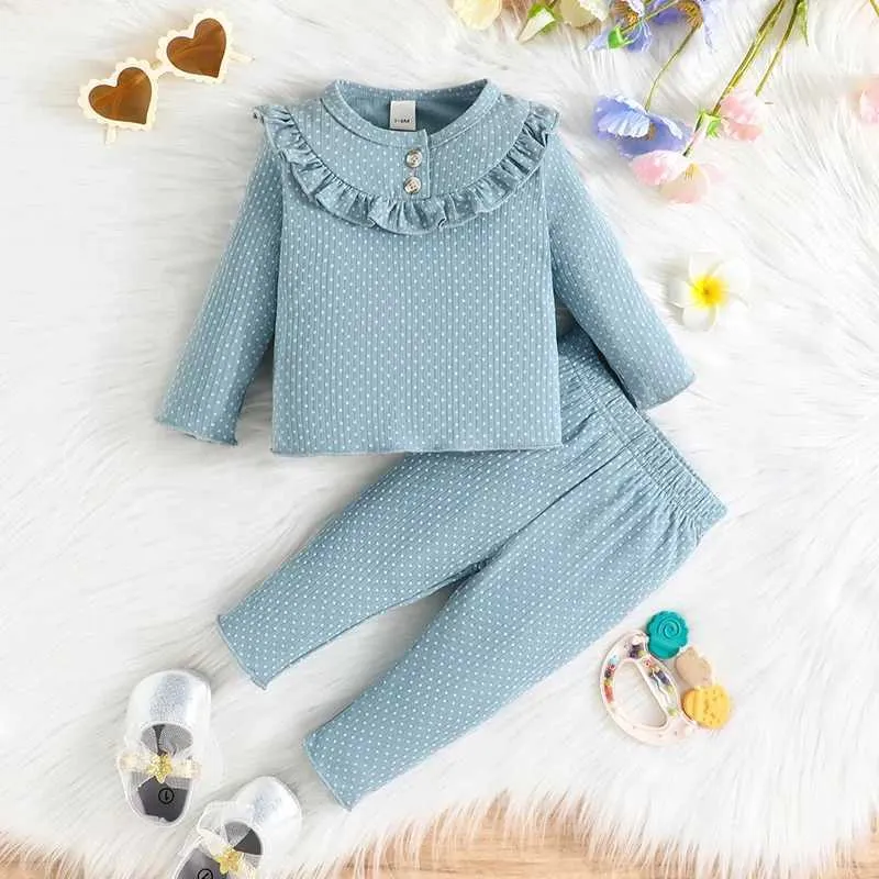 Ensemble de vêtements Ensemble de vêtements pour enfant nouveau-né fille 3-36 mois bouton ébouriffes pyjamas à manches longues en pyjamas