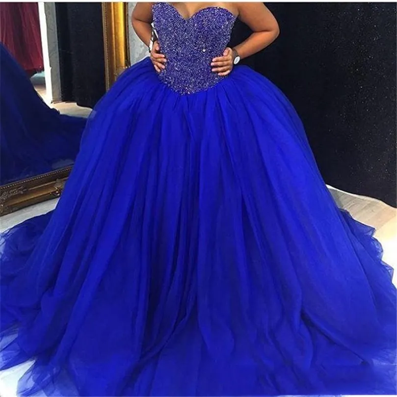 Royal Blue Puffy Tulle Ball Gown Quinceanera Dresses Sweetheart Crystal Beaded Party Dress Sweet 16 Dresses Vestidos De 15 Custom QC151 265K