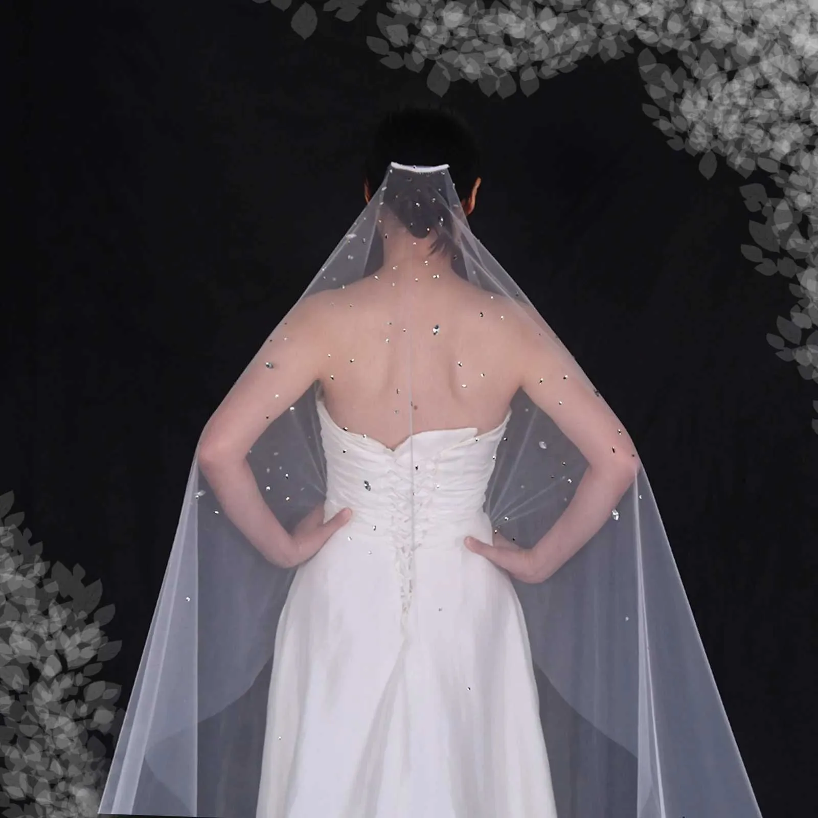 Gioielli per capelli V178 Veli da sposa con perline e cristalli, 1 strato, in tulle morbido con pettine, accessori da sposa per la sposa_voghion.com