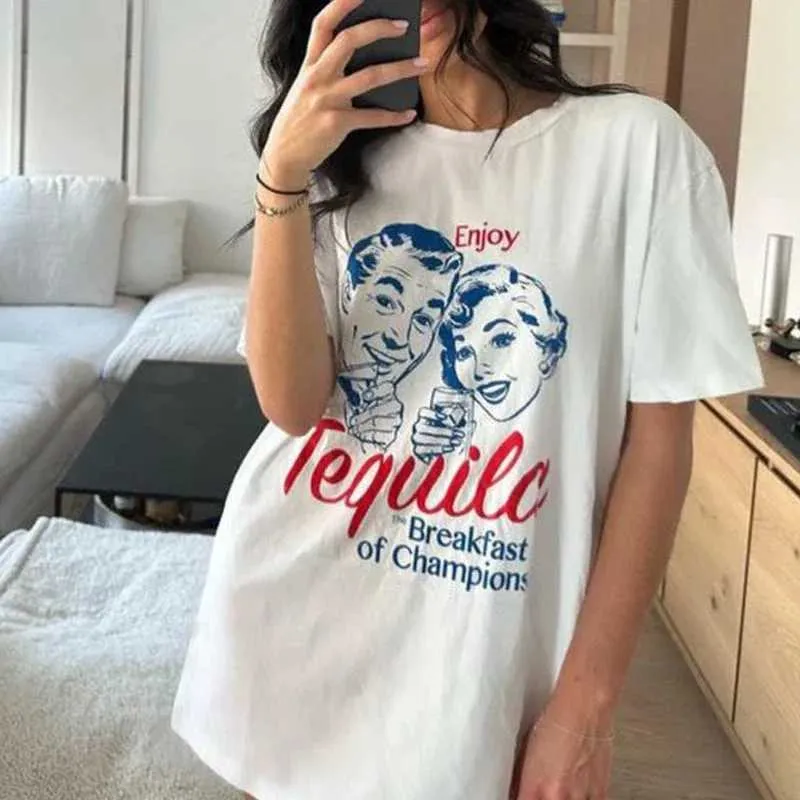 T-shirts voor heren tequila dames retro esthetische t-shirts grappige drink alcohol minnaar grafisch t shirts unisex losse vintage grunge ts top cadeau t240510