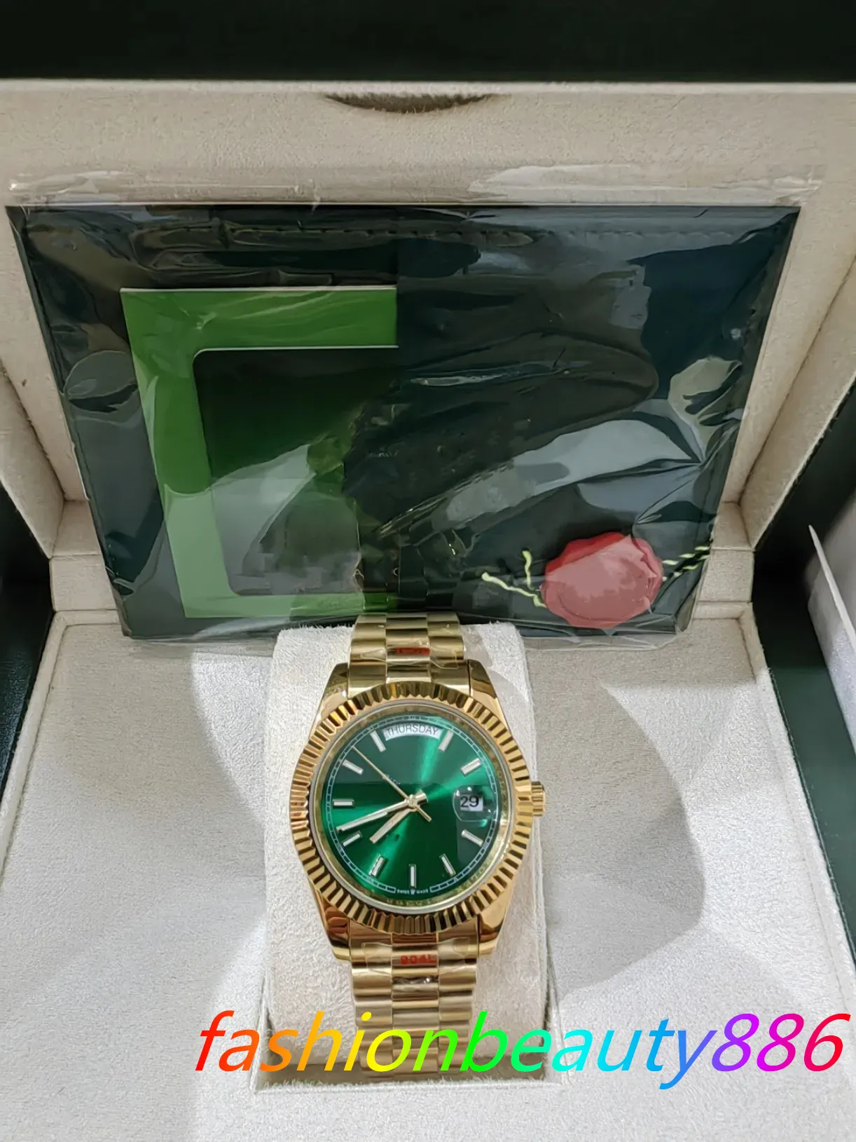 Avec des montres de mode de luxe d'origine Top Quality 8k Jaune Gold Green Diamond Di cadran en diamant 18038 Automatic Mens Men's Watch 78