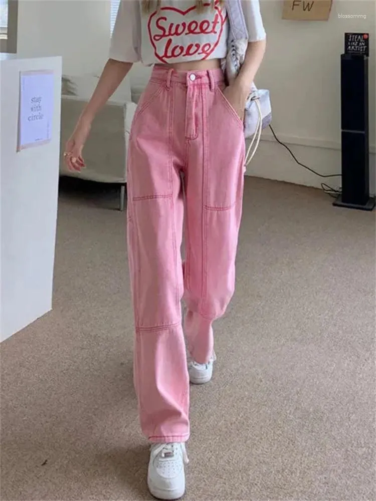 Jeans femminile 2024 Pink Gumgy Woman High Wit White Gamba Danna Streetwear Design Chic Design Donies Dritti Dritti