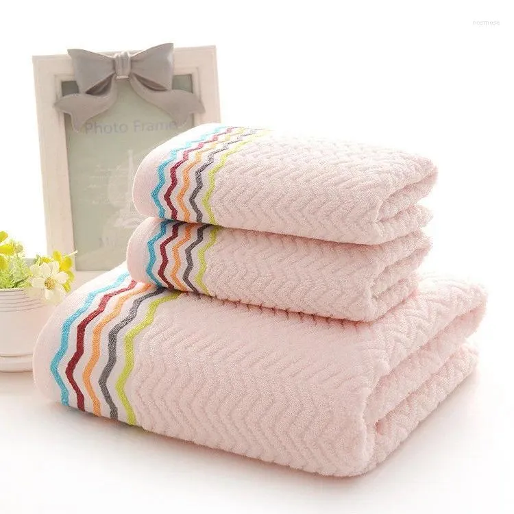 Ship navire à serviette WAVE D'EAU 3PCS / SET Set Fashion Pink Imprimé Maison douce Terry Cotton Face 2pcs et Bath 1PC