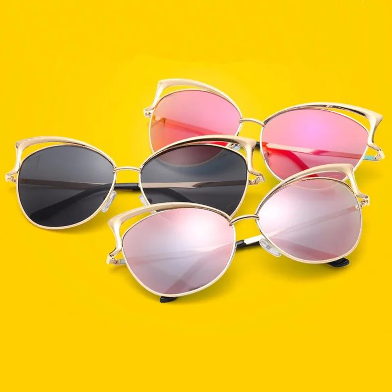 Vintage Cat Eye Women Hollow Out Sunglasses Bril Designer Roze zonnebril metalen frame Mirror Lens Hot Eyewear Polarisatie Sun Glass 12