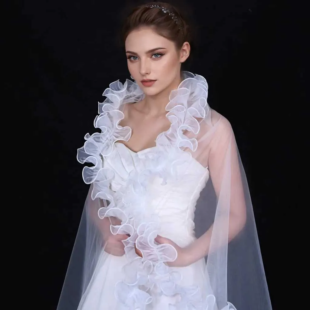 Hair Jewelry V212 Bridal Veils with Chic Ruffles NO COMB Veil Bolero Shawl Removable Wedding Accessory_ipsvogv.com