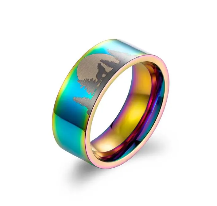 Titanium Ring Wolf en acier inoxydable à Moonlight Night Forest Wolf Prairie Wolf Ring Bijoux pour Man8601017