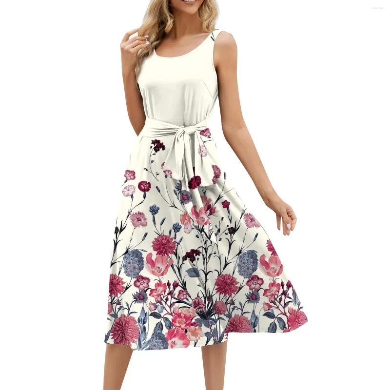 knee length dresses for ladies PRETTYGARDEN Women's Summer Floral Midi Dress Cap Sleeve V Neck Ruffle