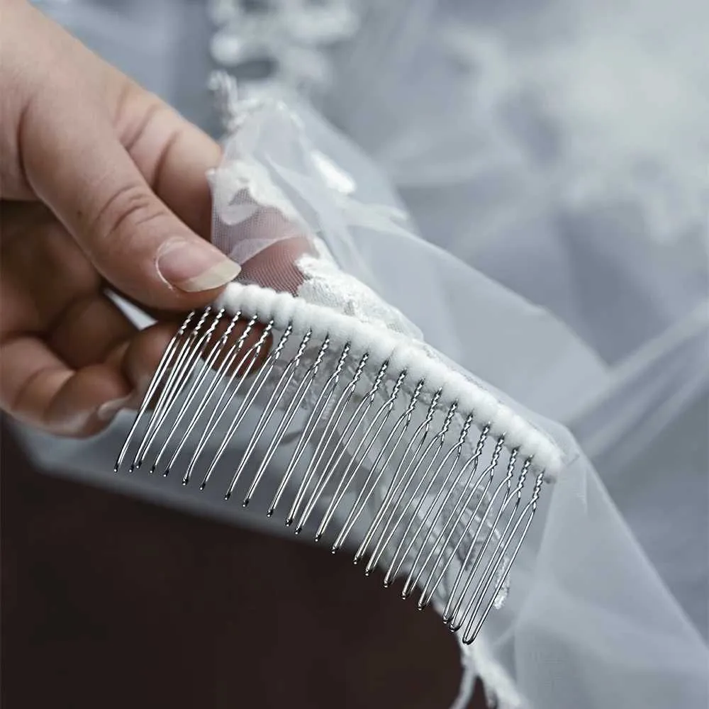 Gioielli per capelli 3D Fiori Veli da sposa Perle Velo 1 strato Lungo Cattedrale veu con pettine Accessori da sposa per la sposa VP56_voghion.com