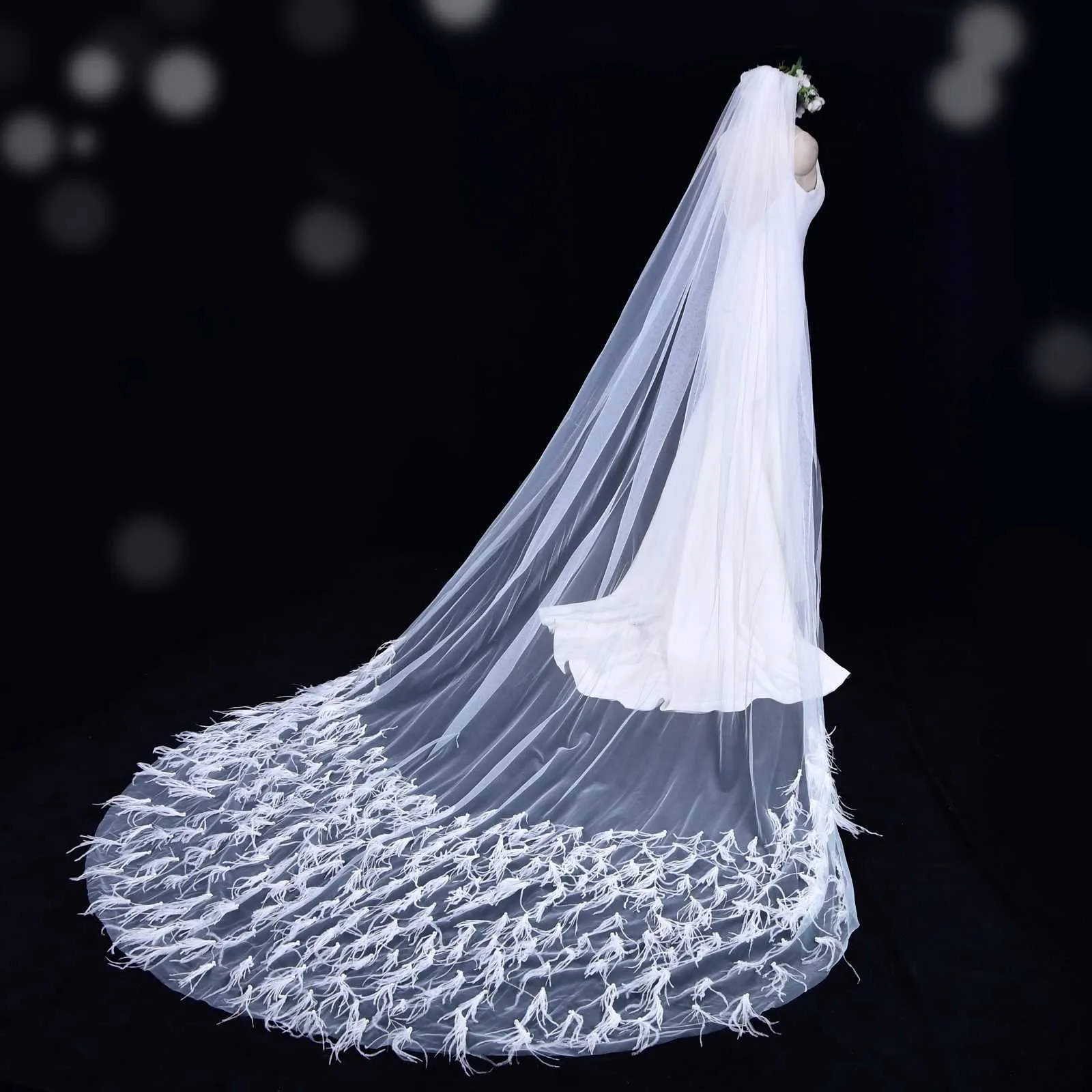 Schmuck V22 1 Tier Feder Perlen Kathedrale Hochzeit mit Kamm Braut Haar Zubehör Medine Seide Schleier_voghion.com