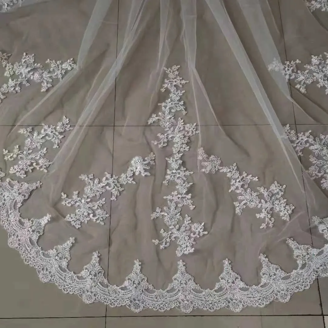 Hair Jewelry new Hot White/Ivory Beautiful Cathedral Length Lace Edge Wedding With Comb Long Bridal Veil Mariage plus_ipsvogv.com