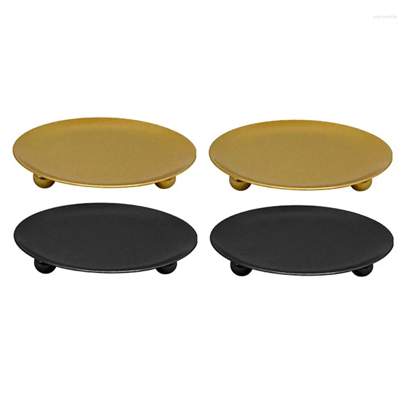 Candlers 4pcs Plaque Gold Black Decorative Pillar Candlestick for LED Wax Candles Party Festival
