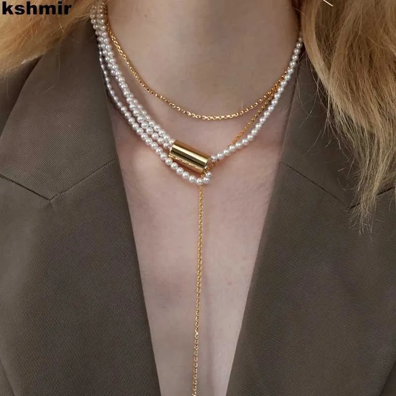 Pendanthalsband Kshmir 2022 Nya Pearl Multi Layered Halsband tröja kedja smycken Tillbehör gåva J240513