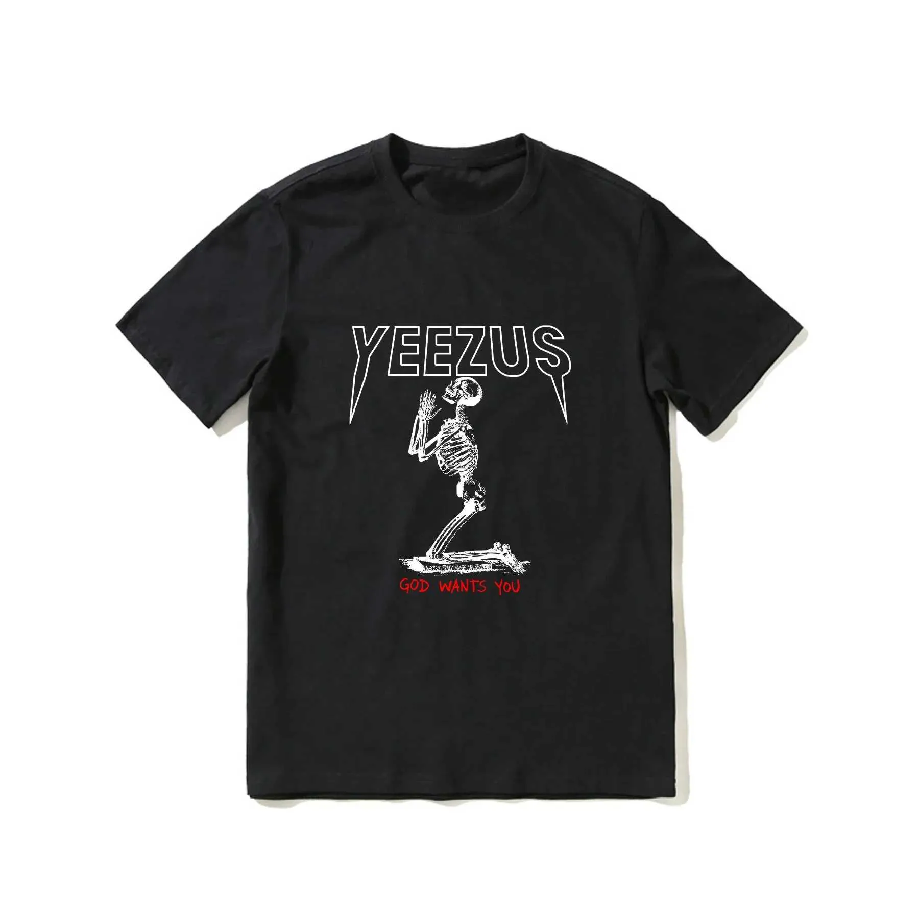 Herr t-shirts 2023 Hot Sale Summer 100% Cotton Yzus Rap God vill ha dig svart t-shirt män korta släng cool t strtwear t-shirt t240510