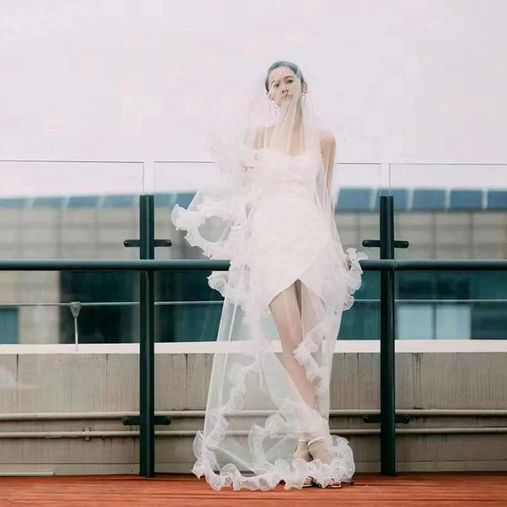 Hair Jewelry Romantic Bridal Veils 1 Tier Rigid Organza Ruffled Edges Veil NO COMB Wedding Bride Accessories VP72_voghion.com