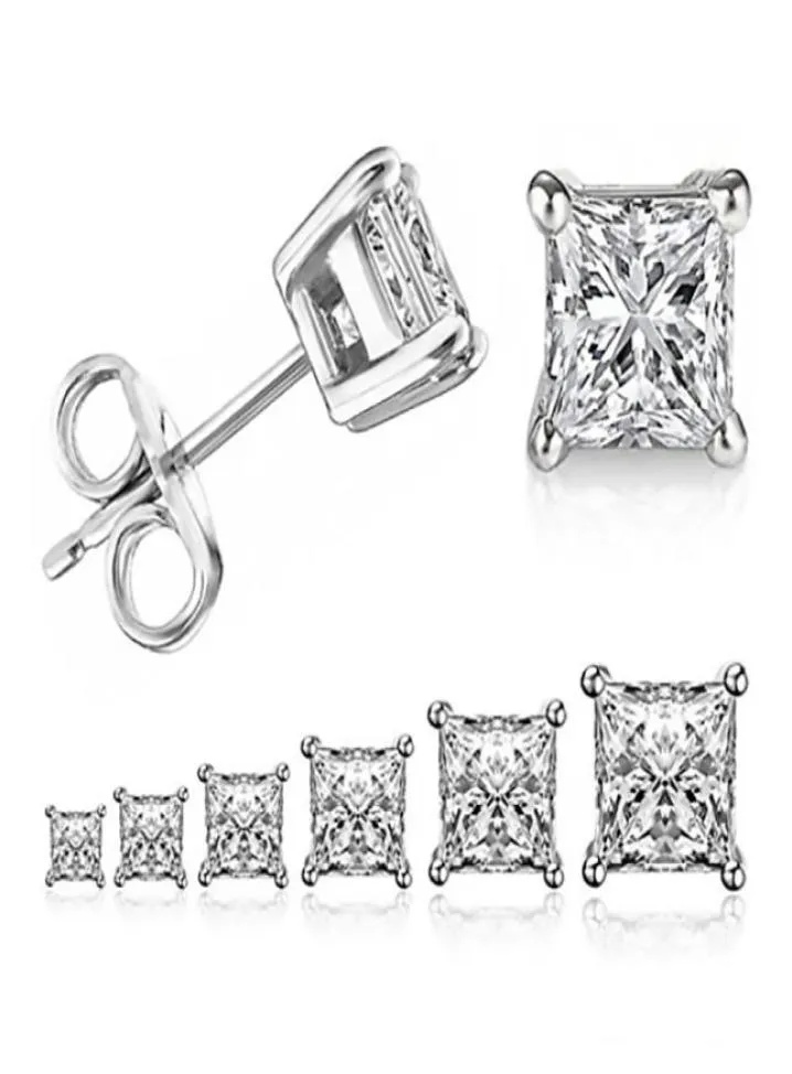 Classical Four Claw Infinity Luxury Jewelry 925 Sterling Silver Princess Cut White Topaz Square CZ Multi Size Gemstones Women Stud2682232