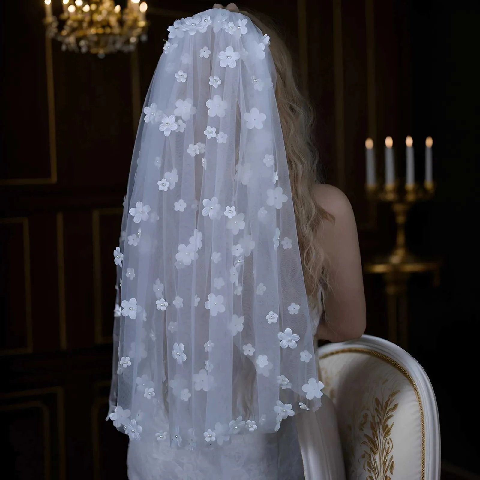 Gioielli per capelli Corti Matrimonio Fiori 3D Comunione Ghirlanda Ragazze Mini Velo da sposa Addio al nubilato Accessori per_voghion.com