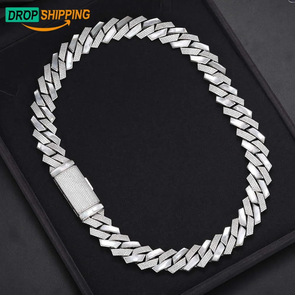 Dropshipping Rapper's Jewelry 18Mm Pass Diamond Tester VVS Moissanite Sier Hand Set Shell Iced Out Cuban Link Chain Necklace