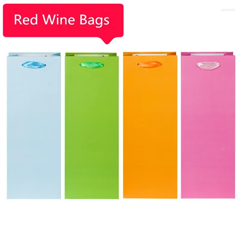 Sacs de rangement sac en papier de bouteille de vin de couleur de couleur solide cadeau de ruban de ruban