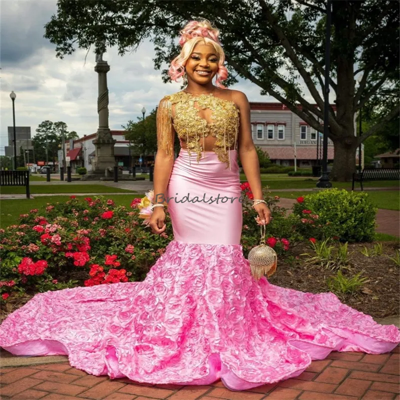 Chic Pink Mermaid Pink Mermaid Prom Dress With Appliques, Lace, And 3D ...