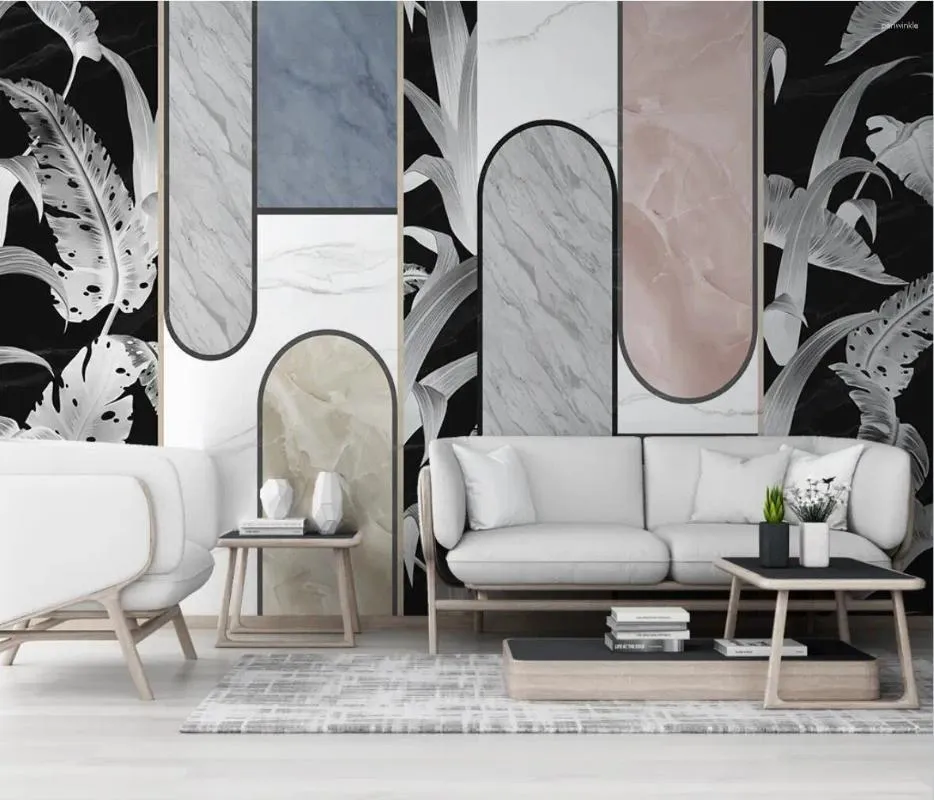 Wallpapers aangepaste jazz witte marmeren planten bladeren muurschilderingen schilderen behang voor slaapkamer muurpapier woonkamer bank achtergrondbedekking