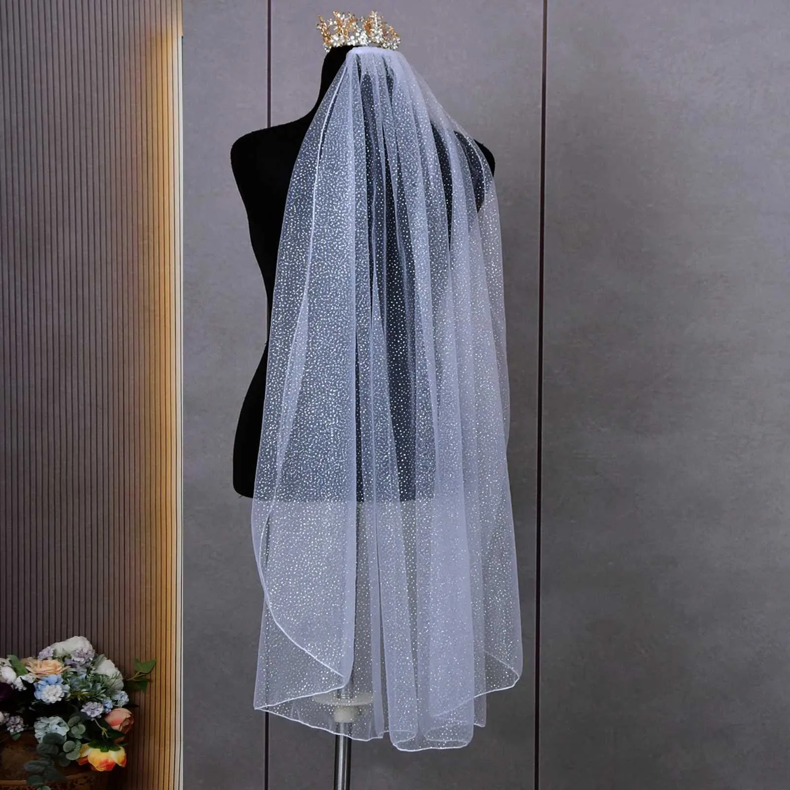Champagne Bridal Veil 1 Tier Soft Tulle Veil For Wedding Bride_voghion.com