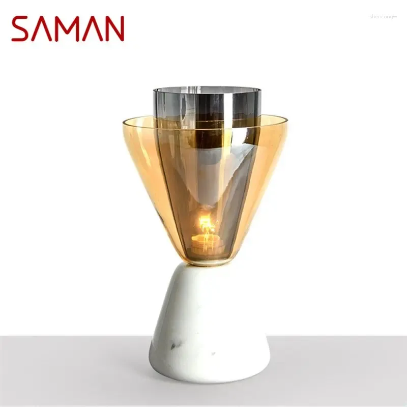 Lâmpadas de mesa Saman Contemporary Led Lamp Design White Desk Light Home E27 Decorativa para o quarto da sala de estar do escritório do escritório
