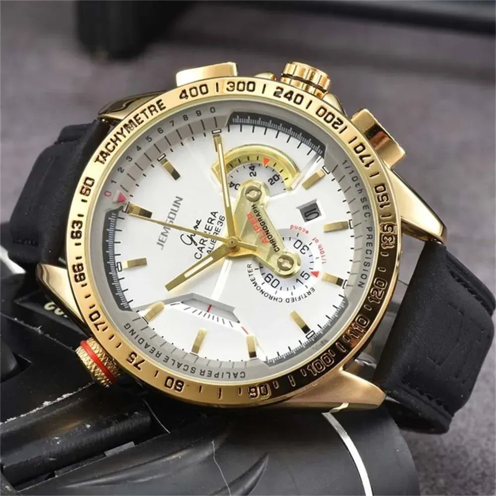 Nouveau tog six aiguilles tous cadrans travail sapphire verres de luxe pour hommes montrent multifonction date de sport chronographe concepteur mouvement quartz montre 3 yeux