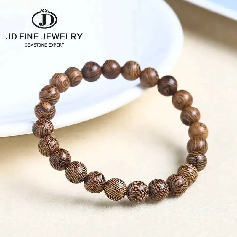 Bracelets Charm JD 6 8 10 mm Wenge Wenge Madera Pulsera vintage Mujeres Hombres Mala Meditación Oración Buda Stretch Bangles Yoga Hand Regalo Y240510