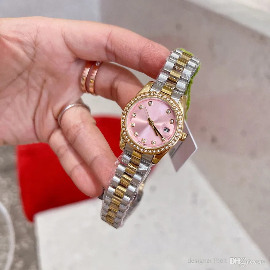 Högkvalitativ kvinnors klockdesigner Watch 28 mm Date Women Diamond Designer Gold Watch Just Christmas Mors dag Giftklockor Sapphire Montre de Luxe R3
