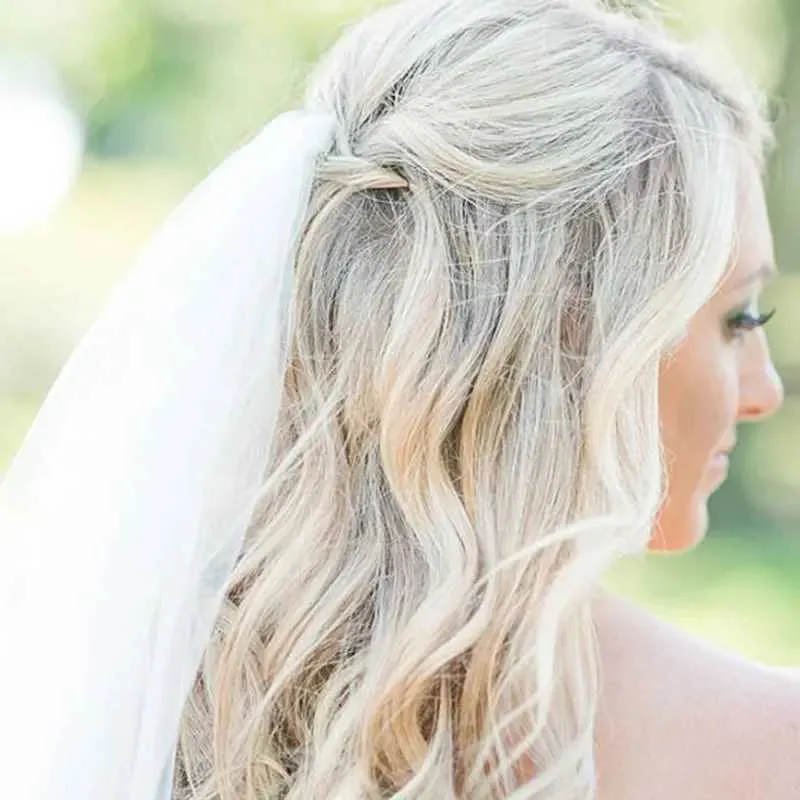 Gioielli per capelli Matrimonio elegante Classico Morbido illusione Tulle Lunghezza cattedrale Velo da sposa con pettine Veu De Noiva Longo_voghion.com