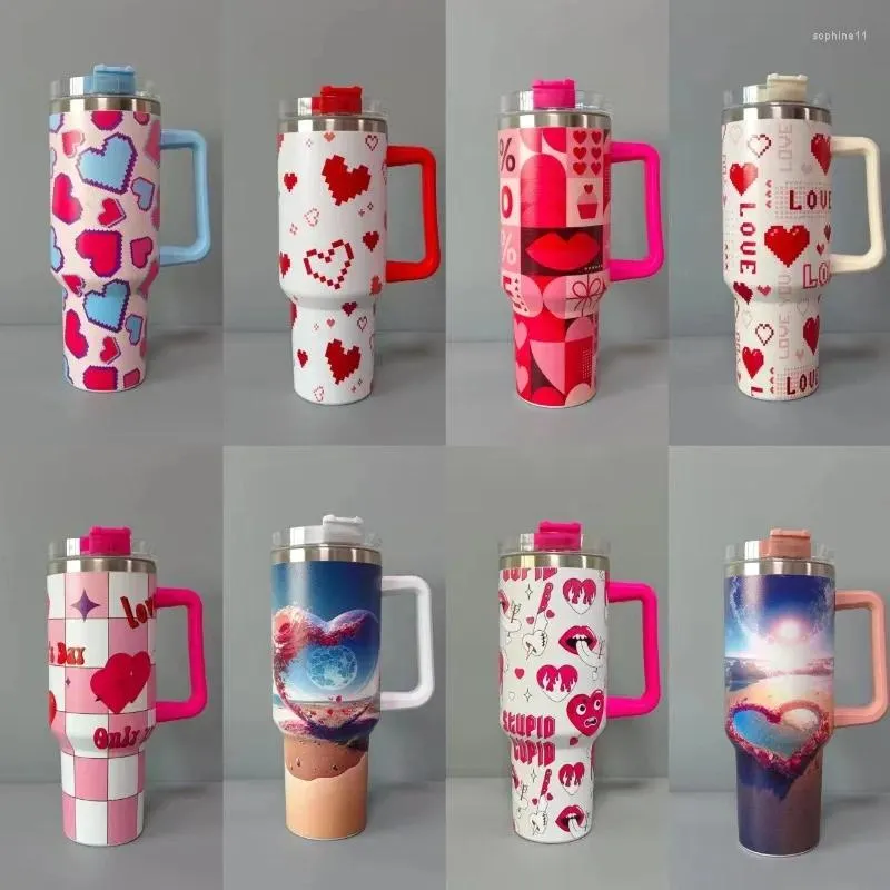 Wasserflaschen grenzüberschreitende Valentinstags-Serie Tasse Edelstahl Isolierung kaltes Auto mit Griff 40 Unzen Eis