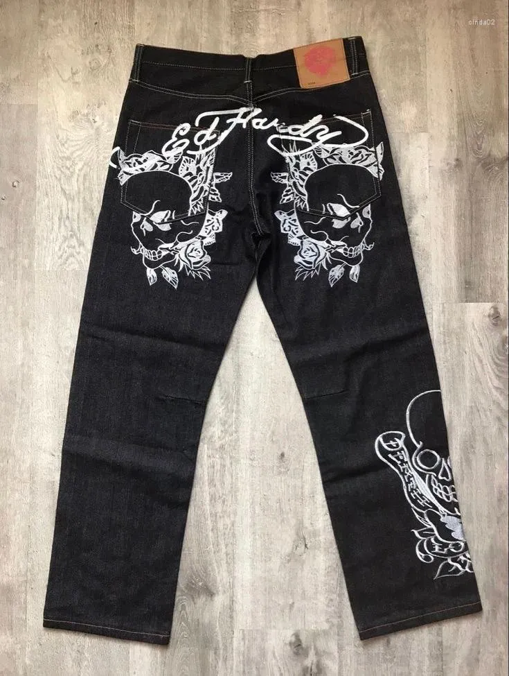 Heren jeans gotisch patroon print y2k heren retro hiphop baggy punk harajuku voor mannen brede poot casual zwarte streetwear