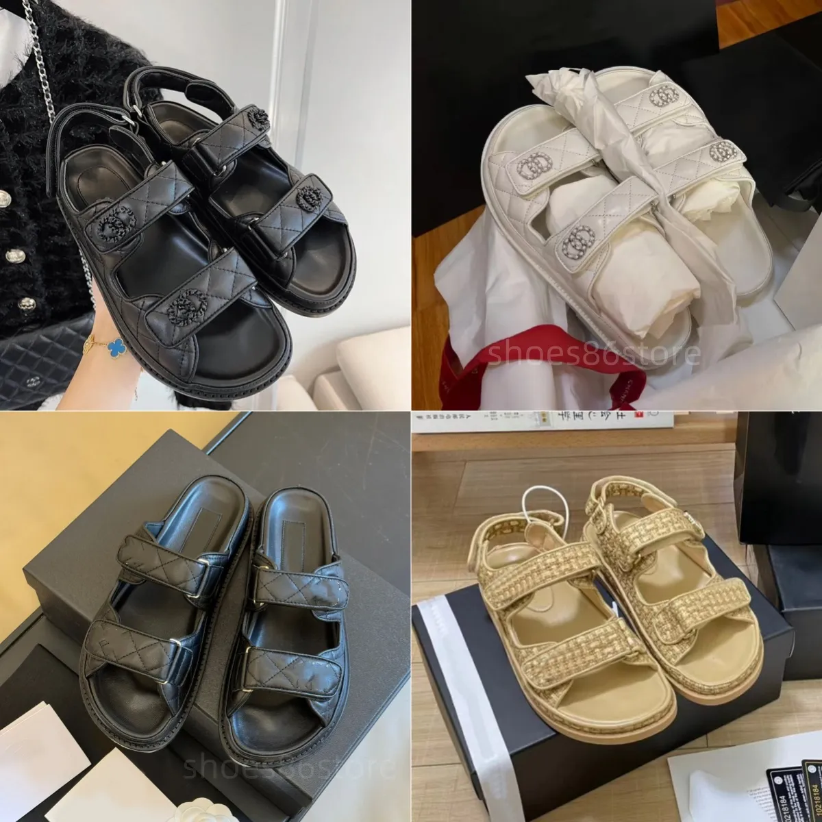 Femmes Calfskin Dad Sandals Designer Sandales Tived Sumted Real Cuir Sandles Chaussures plate-forme plate