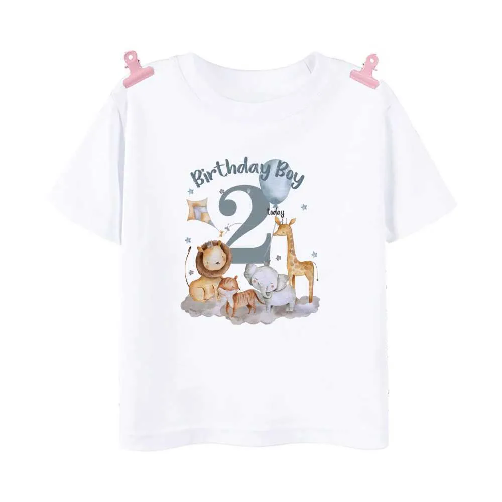 T-shirts 1-12 T-shirt d'anniversaire T-shirt Wild One T-shirt Boy Birthday Party T-shirt Wild Animal Imprimerie à thème Animal Childrens Top T240509