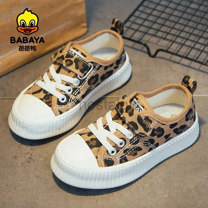 Sneakers Babaya Childrens Canvas Shoes Girls Casual Sports Shoes Breathable 2023 Spring Leopard Print Boys Shoes Baby Shoes d240513