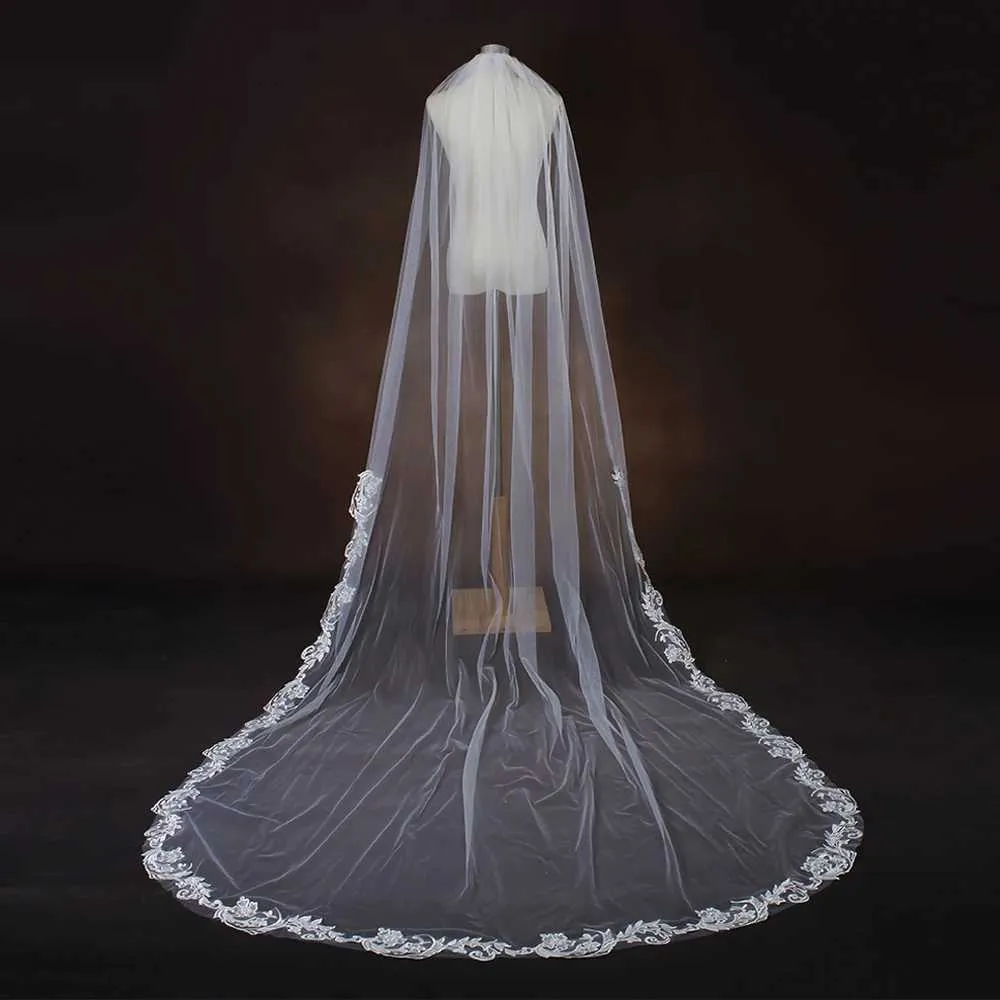 Hair Jewelry Long Veil 1 Tier Veils Scallop Lace Trim Wedding Bridal Accessories Soft Tulle white Veu VP105_ipsvogv.com