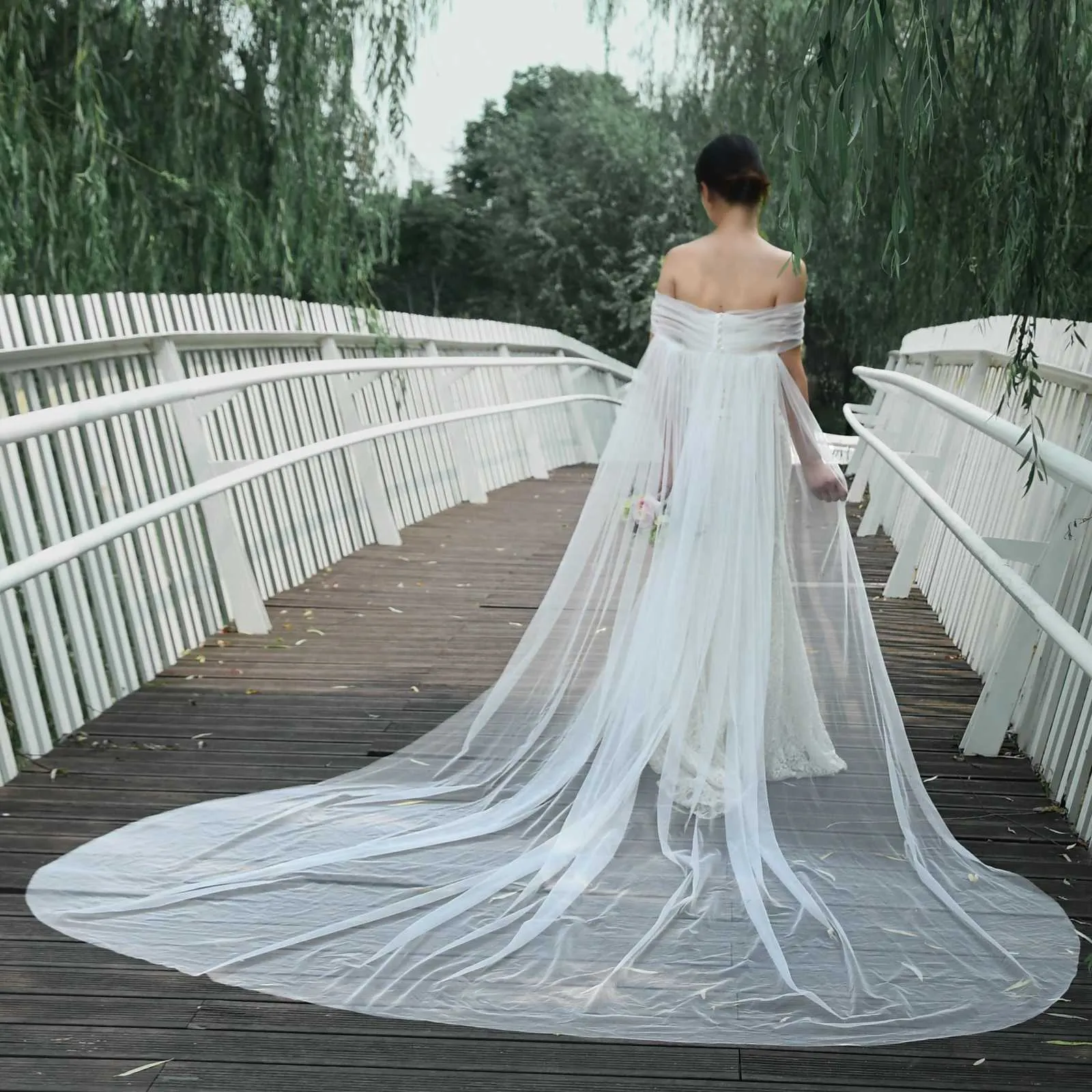 Bijuterii de păr VG87 Catedrală Mireasă Pelerină Voal Bolero Jachetă Femei Plus Size Șal Accesorii Mireasă Palton de Nuntă_voghion.com