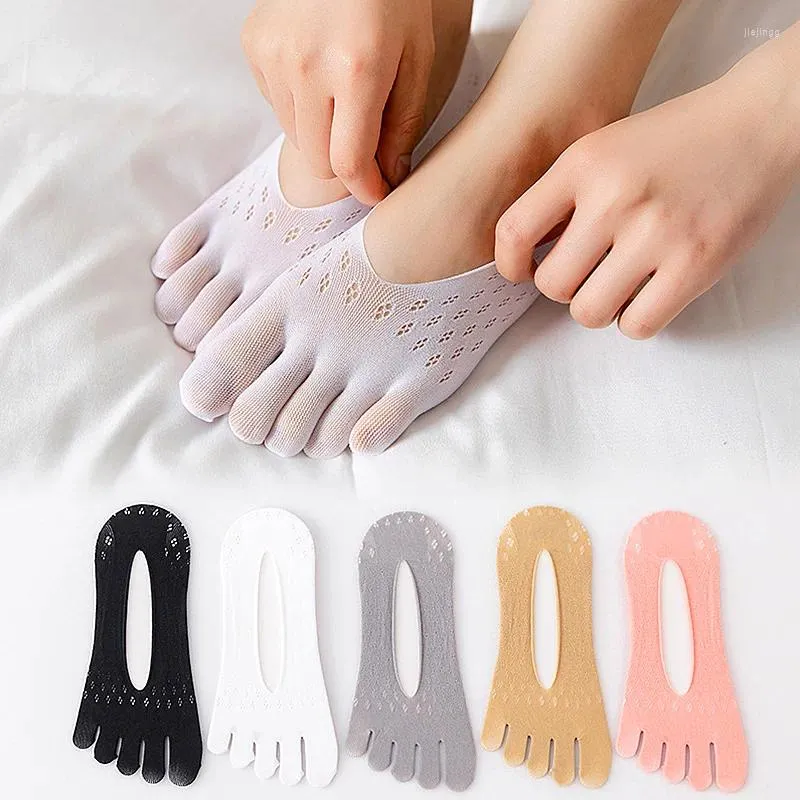 Women Socks 2 par Summer Invisible Toe For Girls Cotton Thin Ultra-Thin Boat No Show Five Finger Ankle