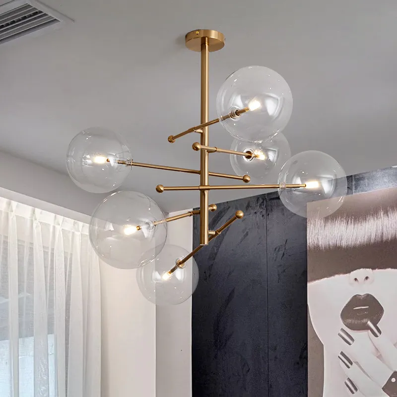 Modern konstglasbollkronor nordisk design svart guld ledlampa för vardagsrum sovrum heminredning hängande ljus