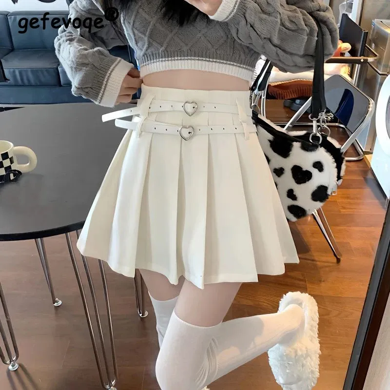 Mulheres japonesas y2k kawaii streetwear plissout sexy mini saias primavera verão menina preta branca faixa dupla de cintura alta saia Faldas 240513