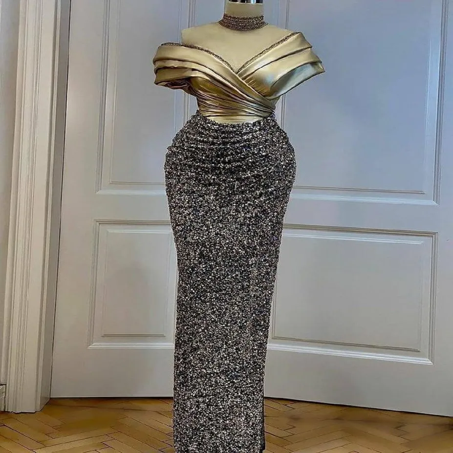 2021 Plus -storlek arabisk aso ebi glittrande sexig pärlstav promenad klänningar hög nackmantel sequined kväll formell parti andra mottagnings klänningar zj 329i