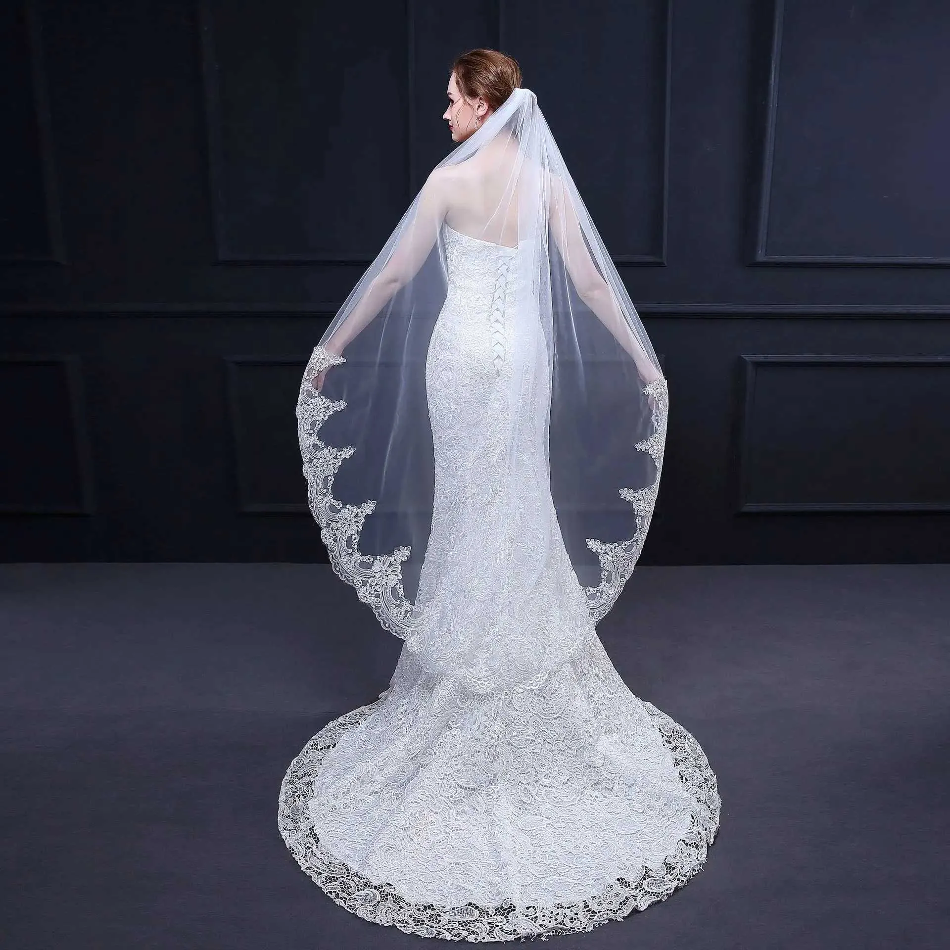 Haarsieraden Korte Wals met Kam Witte Ivoor Tule Bruidssluier voor Jurk Velos De Novia Bruiloftsaccessoires_voghion.com