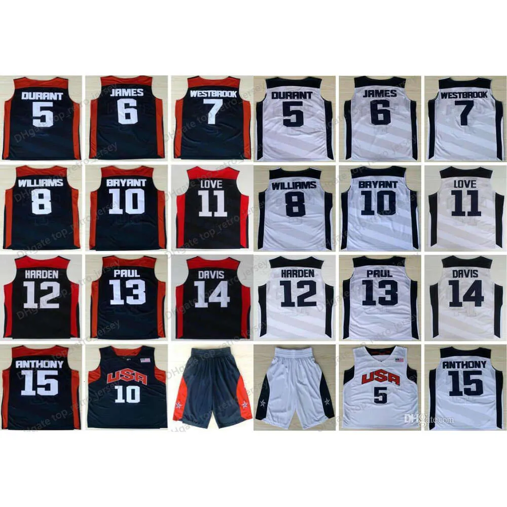 2012 Team Basketball Jerseys USA Kevin 5 Durant Lebran 6 Jamess Harden 10 K B Chris Paul Love Anthony Williams Westbrook Davis Vest