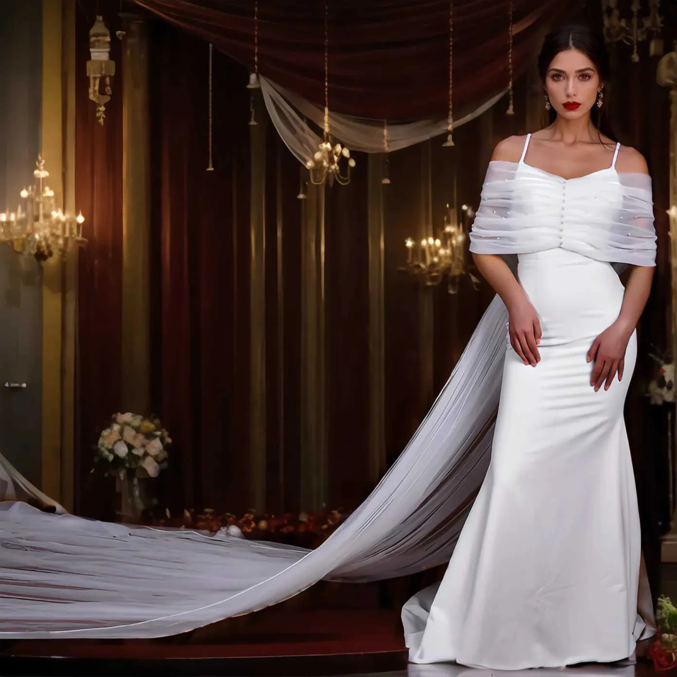 Hair Jewelry Womens MZB40 Long Bridal Cape Veil for Dresses Wedding Jackets / Wrap Bride Accessories Plus Size_ipsvogv.com