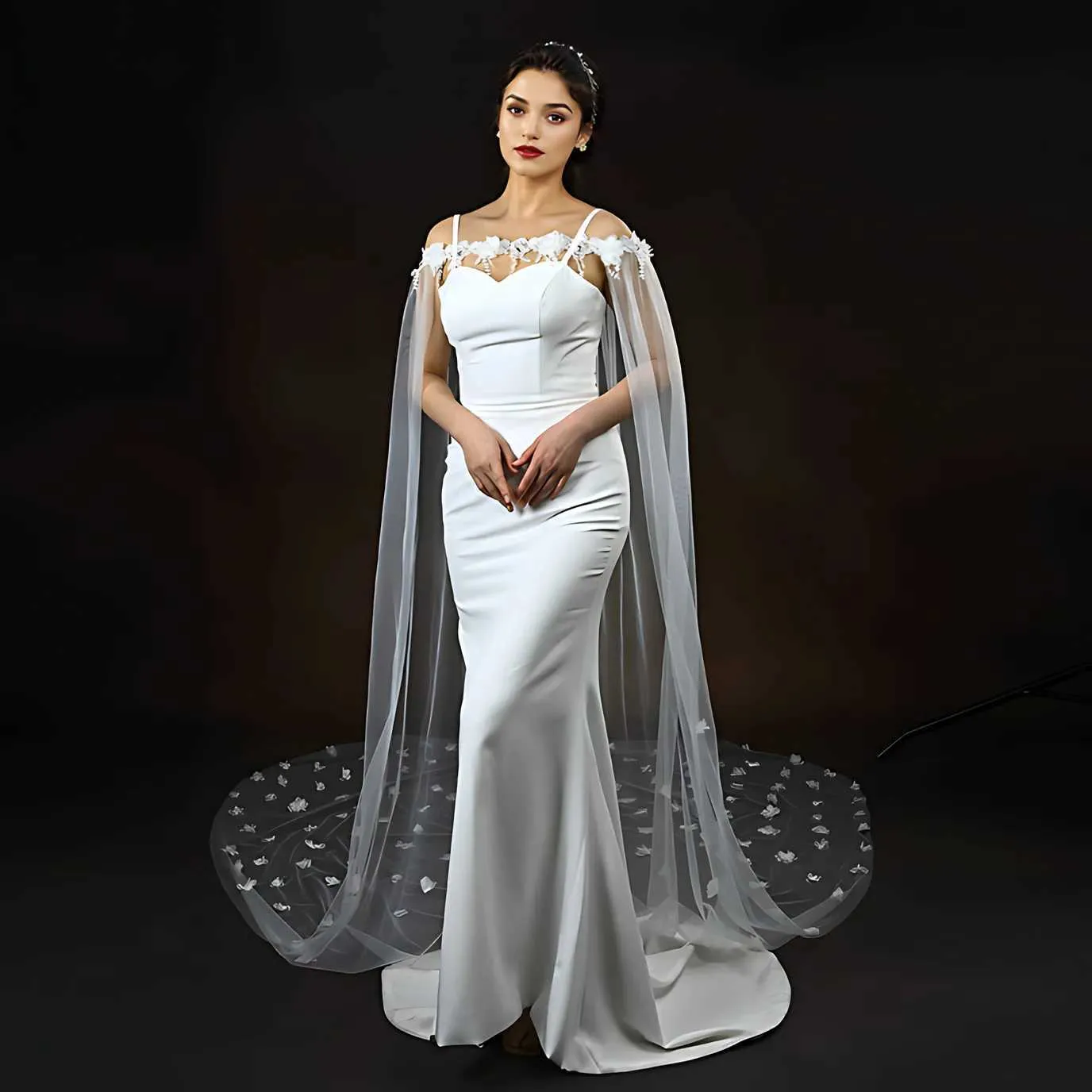 Haarschmuck Damen Cape Brautumhang Schleier Lang Kathedralenstil Schal Hochzeitskleid Zubehör für Schulterdekoration_voghion.com