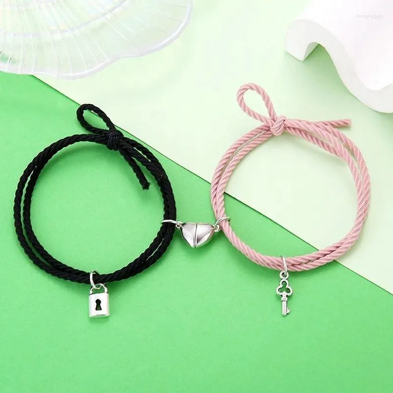 Charmarmband Magnet Par för älskare Lås hjärta magnetiska armband Kvinnor Män flätat rep handledskedja minimalistisk smyckespresent